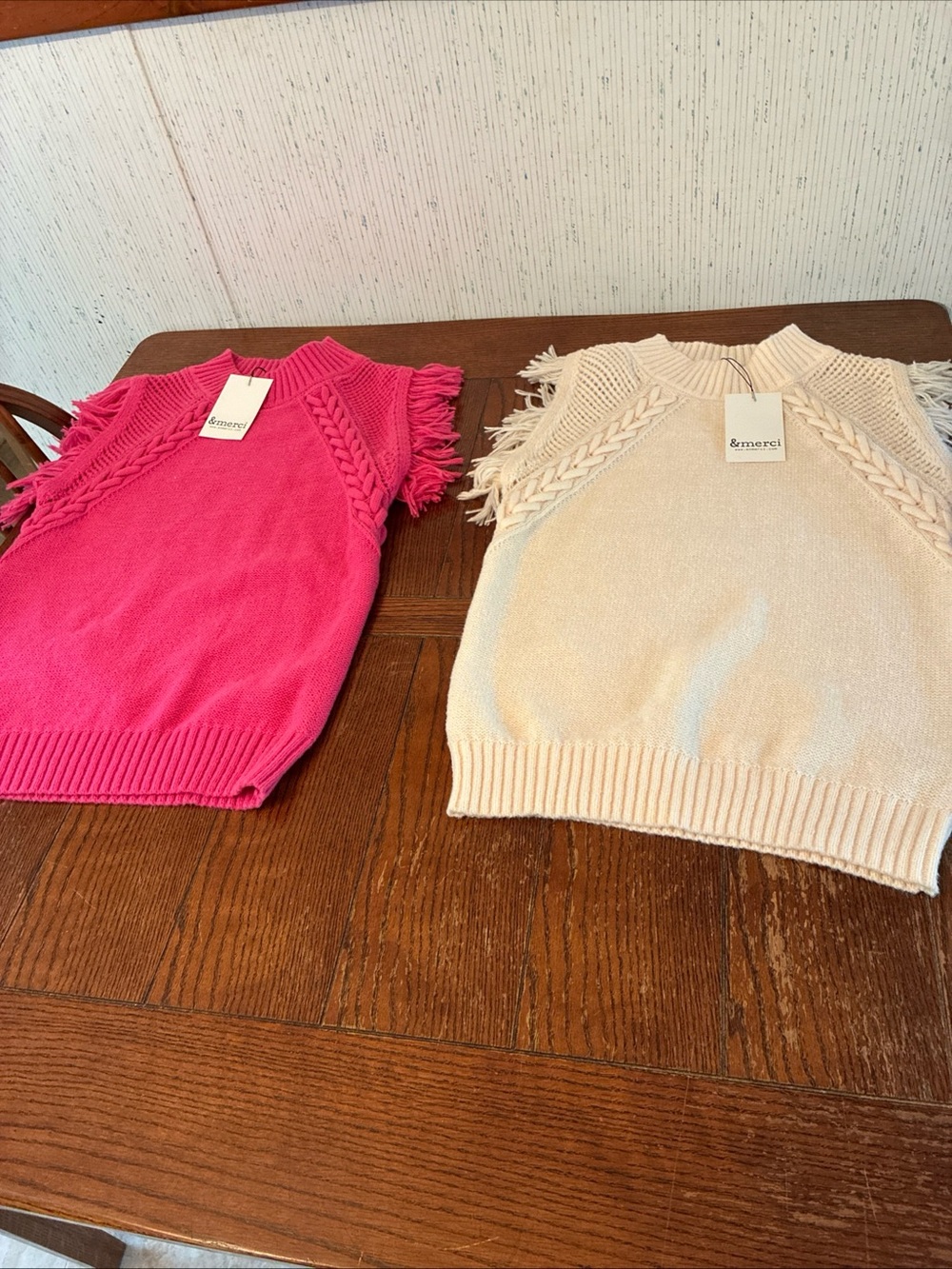 &Merci Sleeveless Sweater Women’s L Pullover Fringe Cable Knit-Lot Of 2 NWT